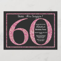 Surprise 60th Birthday Invitation Pink Glitter