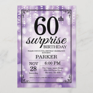 Surprise 60th Birthday Invitation Purple Glitter
