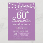 Surprise 60th Birthday Invitation Purple Lavender<br><div class="desc">Surprise 60th Birthday Invitation with String Lights. Purple Lavender Lilac Background. Female Lady Elegant Modern bday. 13th 15th 16th 18th 20th 21st 30th 40th 50th 60th 70th 80th 90th 100th,  Any age. For further customization,  please click the "Customize it" button and use our design tool to modify this template.</div>