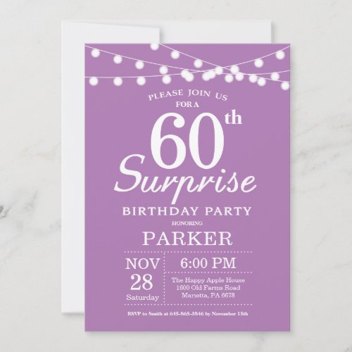 Surprise 60th Birthday Invitation Purple Lavender