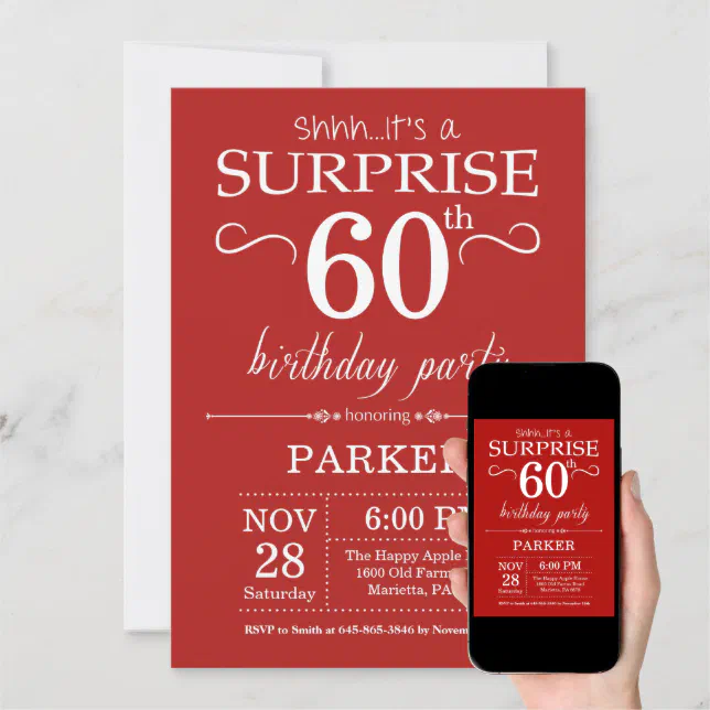 Surprise 60th Birthday Invitation Red Zazzle 