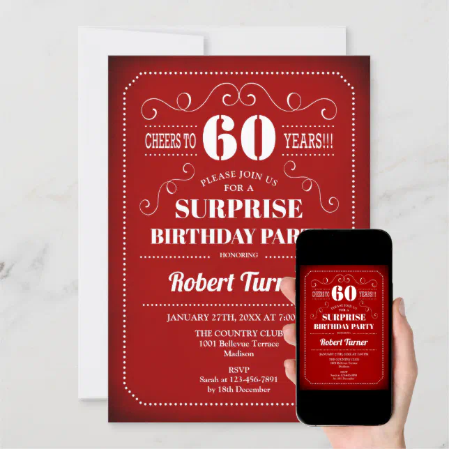 Surprise 60th Birthday Invitation Red White Zazzle 