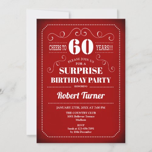 Surprise 60th Birthday Invitation _ Red White