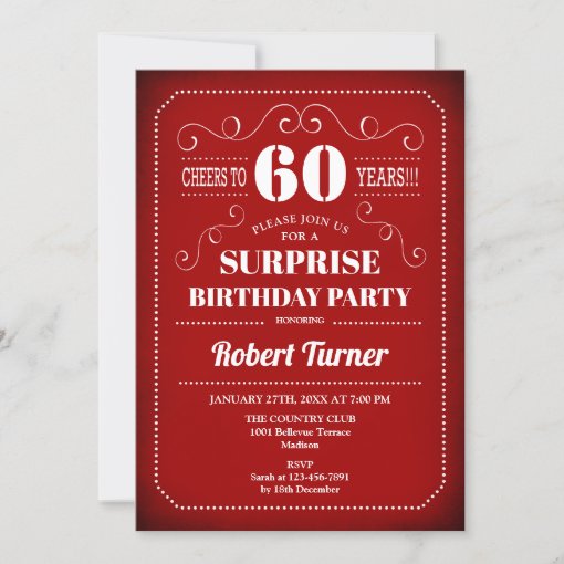 Surprise 60th Birthday Invitation Red White Zazzle 