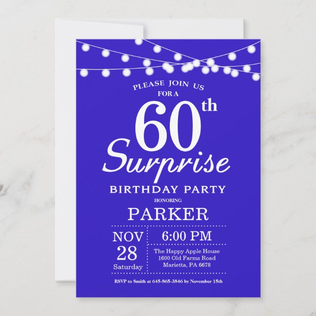 Surprise 60th Birthday Invitation royal blue (Front)
