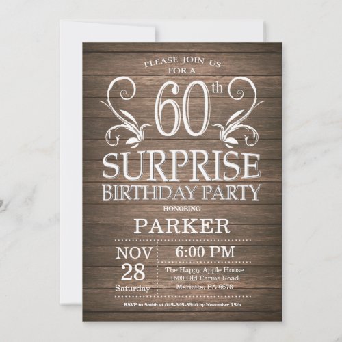 Surprise 60th Birthday Invitation Rustic Wood