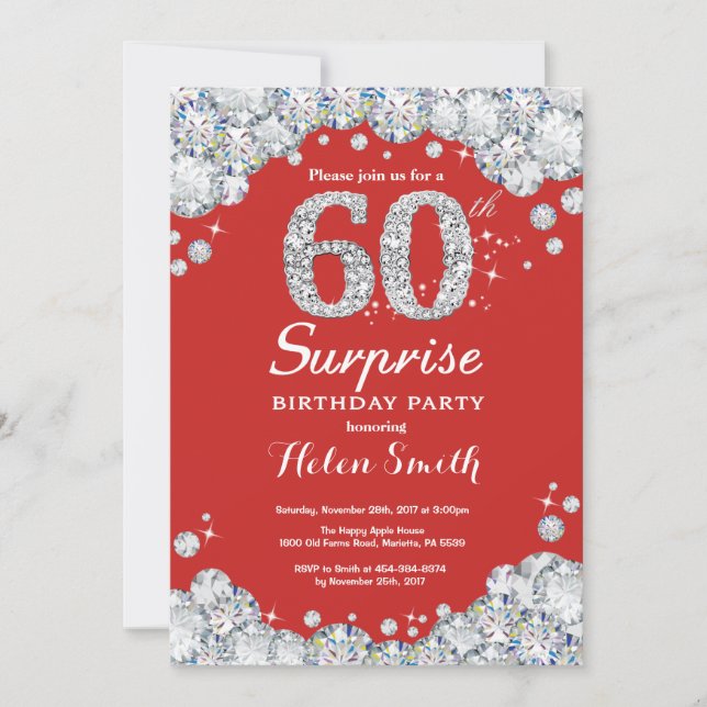 Surprise 60th Birthday Invitation Silver Diamond (Front)