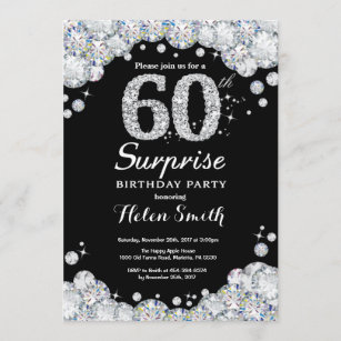 Surprise 60th Birthday Invitation Silver Diamond