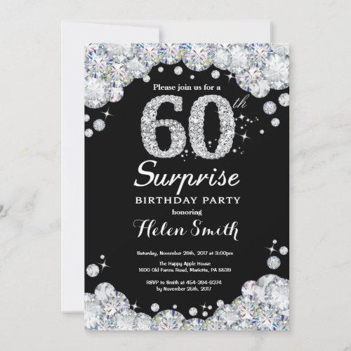 Surprise 60th Birthday Invitation Silver Diamond