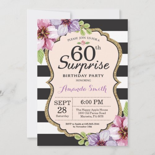 Surprise 60th Birthday Invitation Women Floral