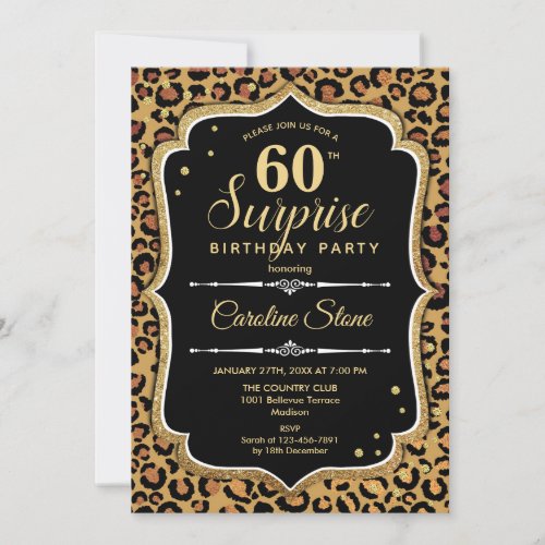 Surprise 60th Birthday _ Leopard Black Gold Invitation