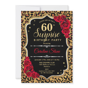 Surprise 60th Birthday Leopard Black Gold Red Invitation