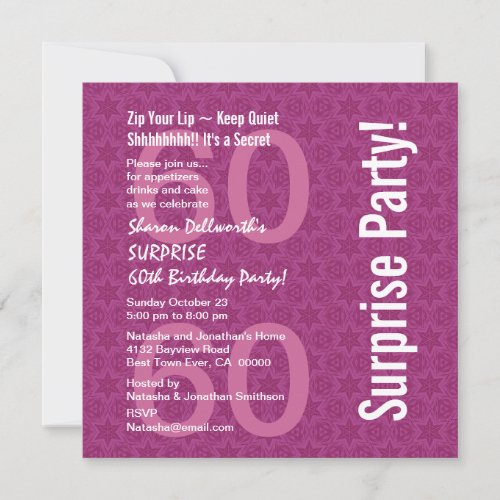 SURPRISE 60th Birthday Modern Dark Pink Stars Custom Invitation