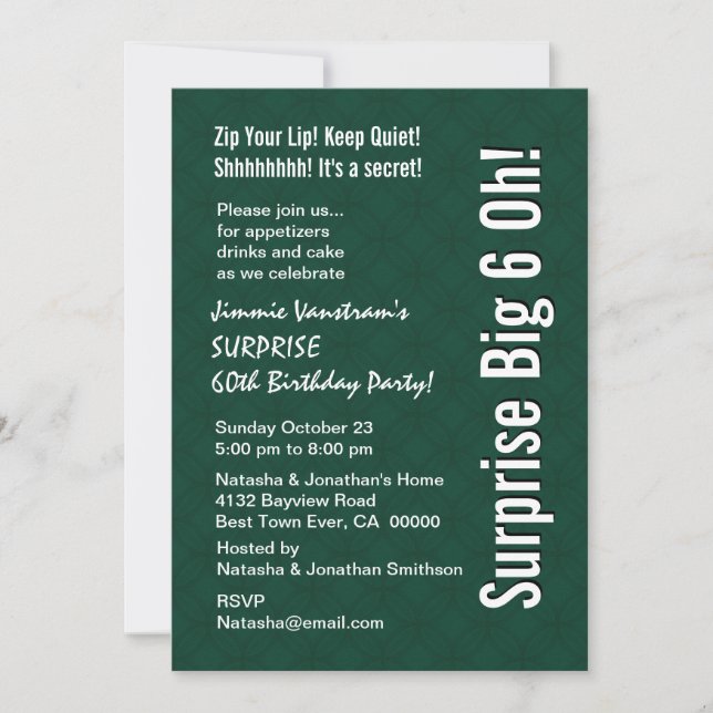 SURPRISE 60th Birthday Modern Forest Green F002 Invitation (Front)