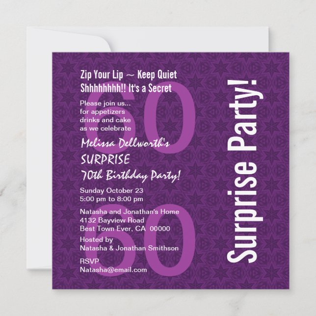 SURPRISE 60th Birthday Modern Purple White Y093 Invitation (Front)