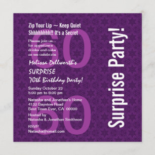 SURPRISE 60th Birthday Modern Purple White Y093 Invitation