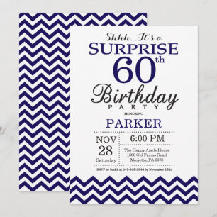 Surprise 60th Birthday Navy Blue Chevron Invitation
