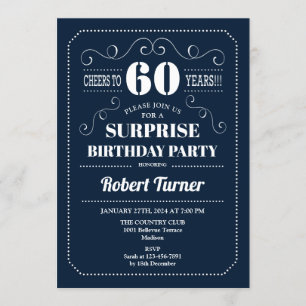 Surprise 60th Birthday - Navy Blue Invitation