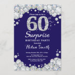 Surprise 60th Birthday Navy Blue Silver Diamond Invitation<br><div class="desc">Surprise 60th Birthday Invitation. Navy Blue and Silver Rhinestone Diamond Red Background. Elegant Birthday Bash invite. Adult Birthday. Women Birthday. Men Birthday. For further customization,  please click the "Customize it" button and use our design tool to modify this template.</div>