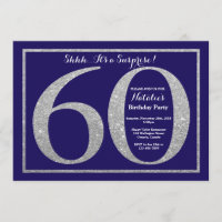 Surprise 60th Birthday Navy Blue Silver Glitter