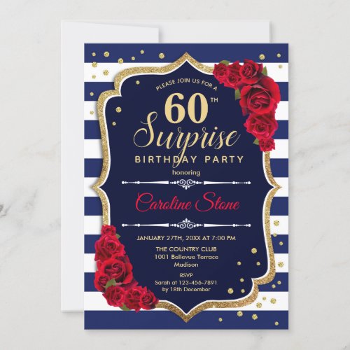 Surprise 60th Birthday _ Navy White Red Invitation