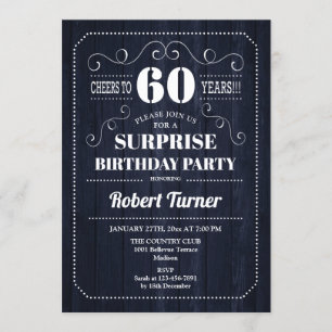 Surprise 60th Birthday - Navy Wood Pattern Invitation
