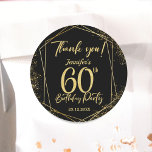 Surprise 60th Birthday Party Black & Gold Glitter Classic Round Sticker<br><div class="desc">Add a touch of whimsical elegance to your birthday celebration with our charming "Surprise 60th Birthday Party Black & Gold Glitter Classic Round Stickers!" These stickers are perfect to personalize your favors, decorations, and more. Incorporating these stickers into your event creates a cohesive and beautiful Black and Gold Theme. Shop...</div>