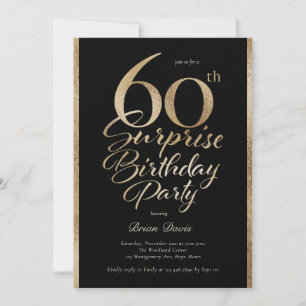 Surprise 60th Birthday Party Black & Gold Invitation