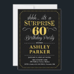 Surprise 60th Birthday Party - Black Gold Invitation<br><div class="desc">Surprise 60th Birthday Party Invitation. Simple classy design in black gold and white. Features elegant script font. Surprise bday celebration for man or woman. Can be customized into any age! Available as printed Zazzle invitations or digital download.</div>