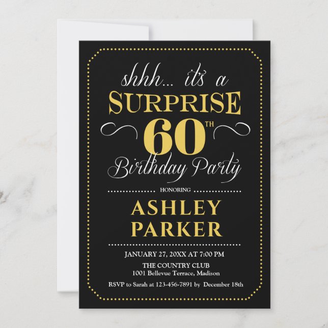 Surprise 60th Birthday Party - Black Gold Invitation (Front)