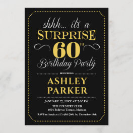 Surprise 60th Birthday Party - Black Gold Invitation