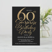 Surprise 60th Birthday Party Black & Gold Invitation (Standing Front)