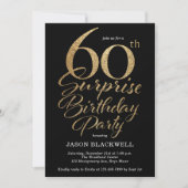Surprise 60th Birthday Party Black & Gold Invitation (Front)