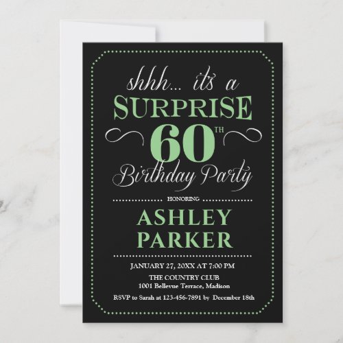 Surprise 60th Birthday Party _ Black Green Invitation