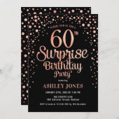 Surprise 60th Birthday Party - Black & Rose Gold Invitation (Front/Back)