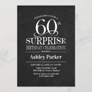 Surprise 60th Birthday Party - Black White Invitation