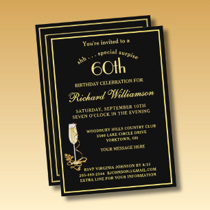 SURPRISE 60th Birthday Party Elegant Black Gold  Invitation