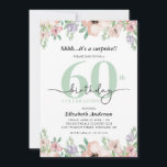 Surprise 60th Birthday Party Elegant Pastel Floral Invitation<br><div class="desc">This elegant surprise 60th birthday invitation features soft pastel watercolor flowers framing the top and bottom. The design combines modern typography with trendy calligraphy,  creating a chic and stylish look—perfect for celebrating a special woman’s milestone birthday.</div>