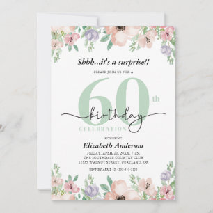 Surprise 60th Birthday Party Elegant Pastel Floral Invitation