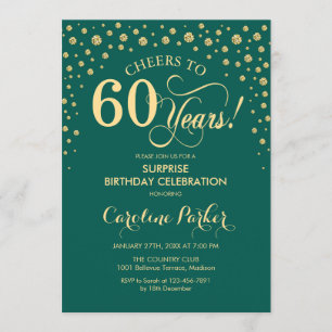 Surprise 60th Birthday Party - Emerald Green Gold Invitation