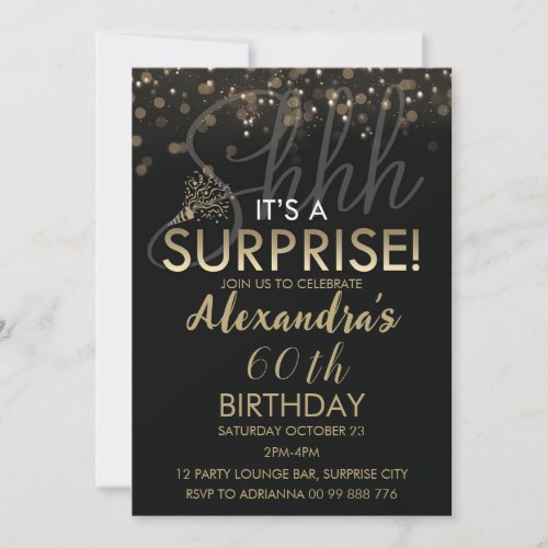 Surprise 60th Birthday Party for Women Black Invitation