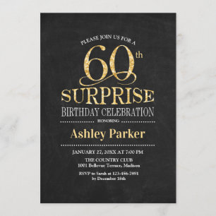 Surprise 60th Birthday Party - Gold Black Invitation