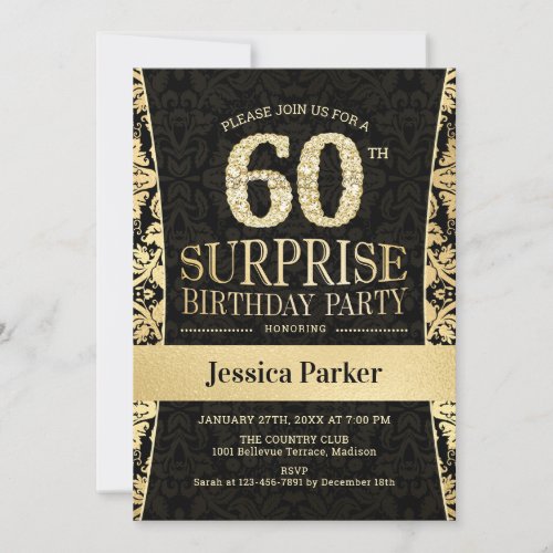 Surprise 60th Birthday Party _ Gold Black Invitation
