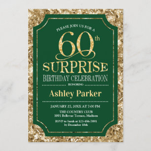 Surprise 60th Birthday Party - Gold Green Invitation