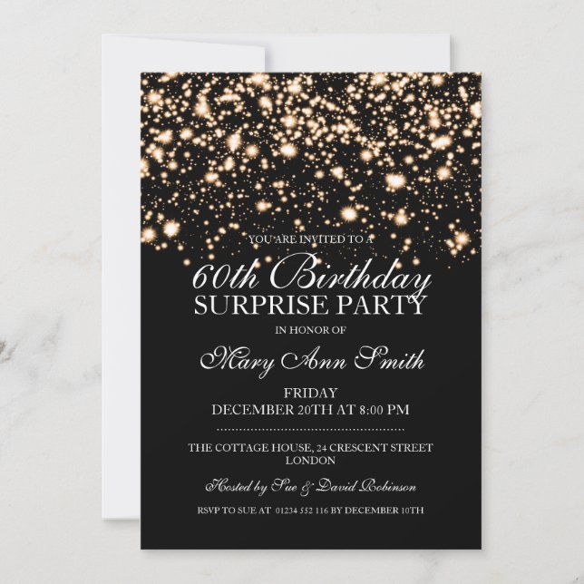 Surprise 60th Birthday Party Gold Midnight Glam Invitation (Front)