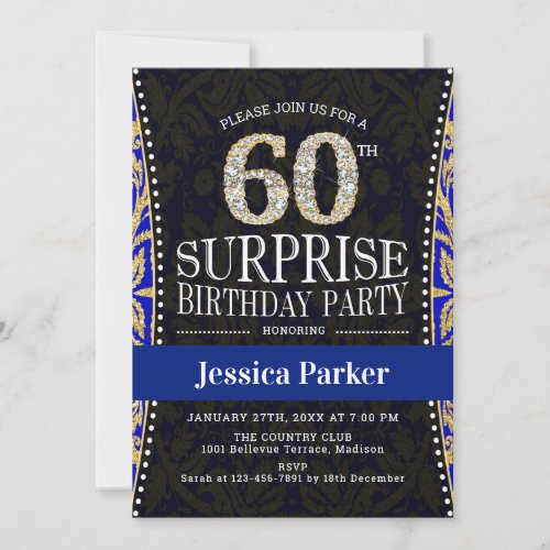 Surprise 60th Birthday Party _ Gold Navy Blue Invitation