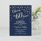 Surprise 60th Birthday Party - Gold Navy Invitation (Standing Front)