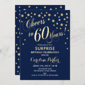 Surprise 60th Birthday Party - Gold Navy Invitation (Front/Back)