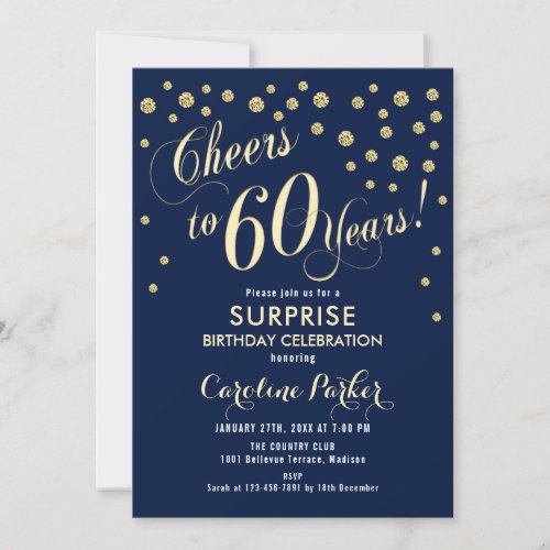 Surprise 60th Birthday Party _ Gold Navy Invitation