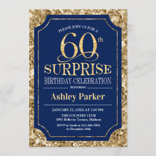 Surprise 60th Birthday Party - Gold Navy Invitation